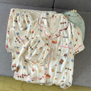 Cardigan De Verão Plus Size Conjunto De Pijama Feminino Casual Simples Nuvem Algodão 3 Peças Casa