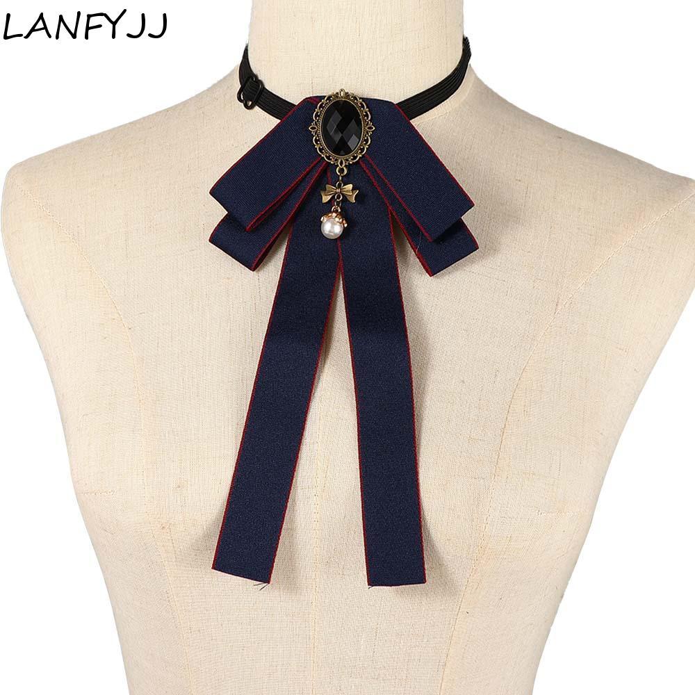 LANFYJJ Gravata Borboleta Vintage Chique Diamod Pérola Borla Fantasia Colar Alfinete