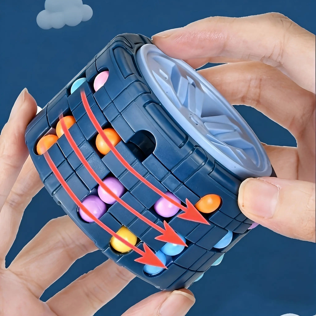 3D Rotating Maze Cube Fidget Toy, STEM Montessori Sliding Ball Puzzle with Gyro Mechanism, Spatial Logic Training Brain 
