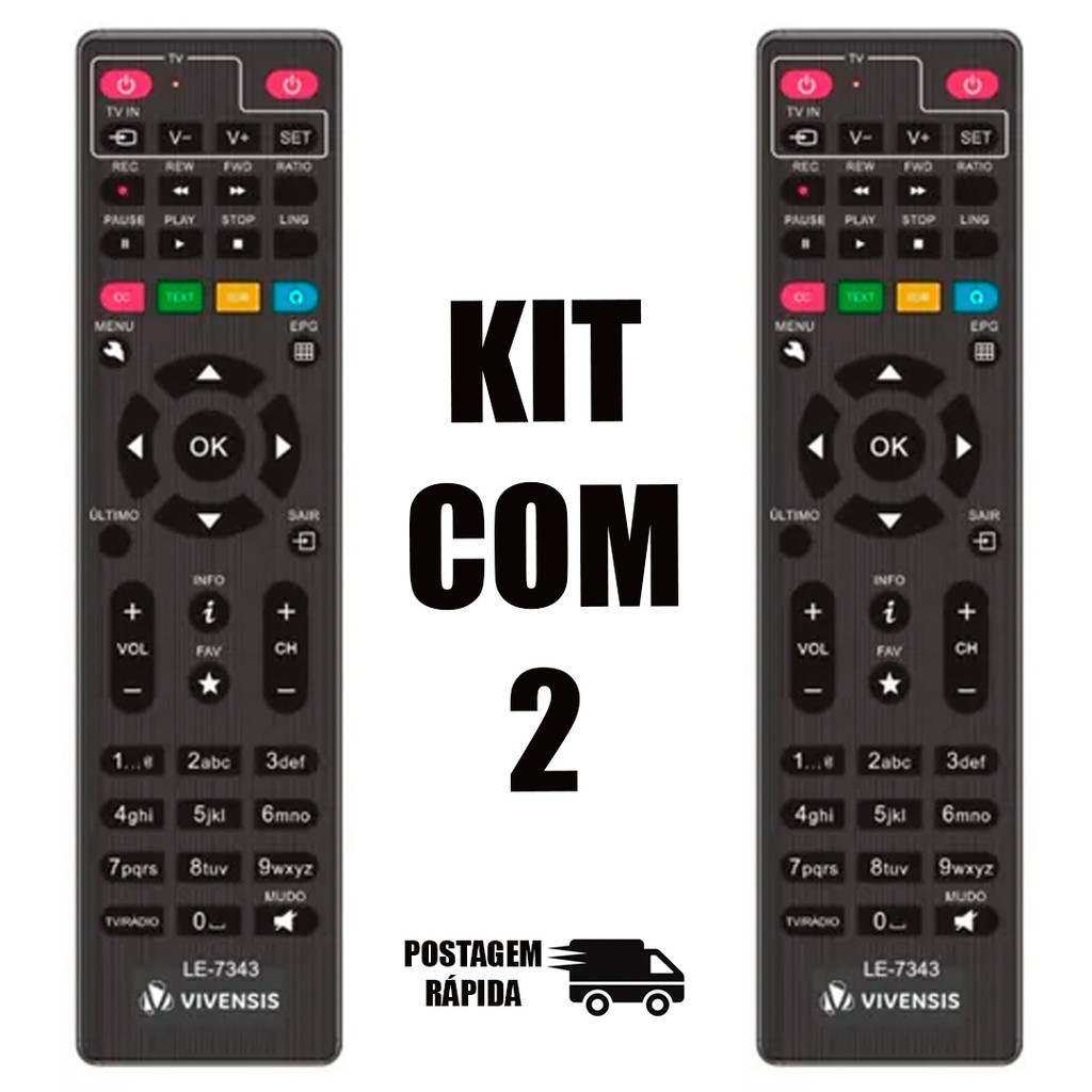 Kit com 2 Controle Remoto  Parabolica Digital Vivensis VX10  LE-7343 FBG-9314