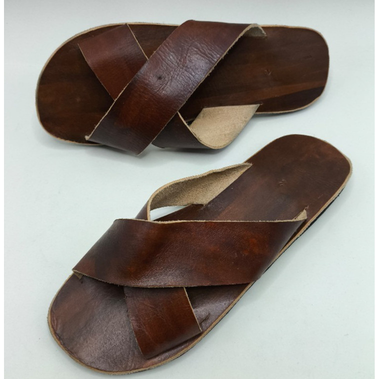 Chinelo de Couro Cruzado Couro Legitimo Masculino Confortavél