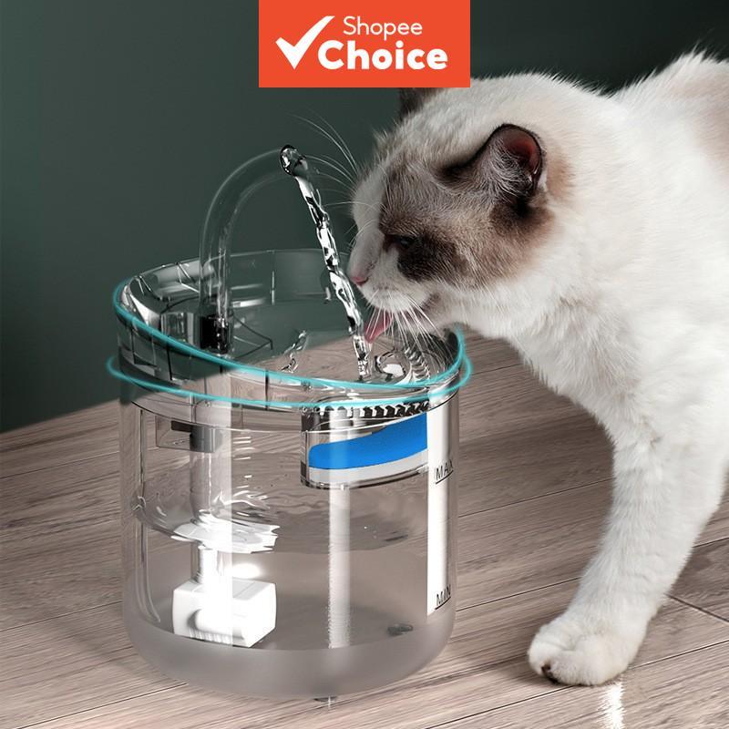 Fonte de água redonda para gatos, bebedouro pet automático com bico em arco e esponja filtrante substituível, tigela