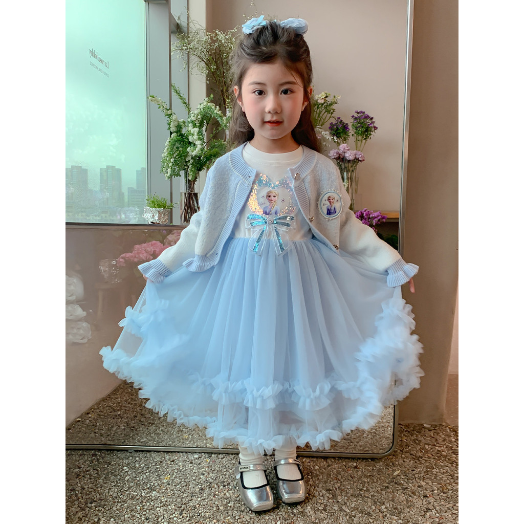 Meninas roupas de primavera Elsa vestido de princesa de malha Cardigan vestido menina bebê primavera doce vestido de des