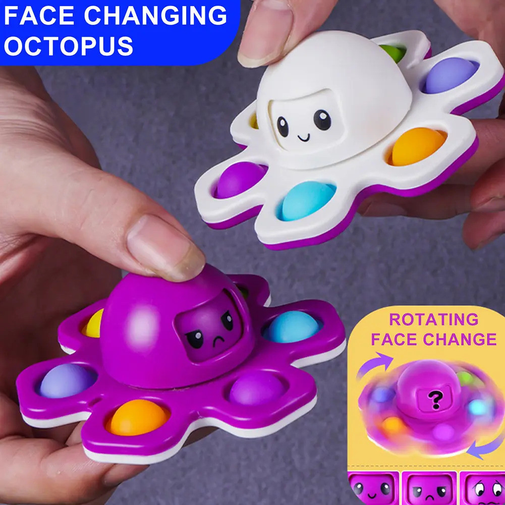 DM Pop It Stress Relief Silicone Interactive Flip Octopus Change Faces Spinner Push Pops Bubble Spinner Fidget Toys #438
