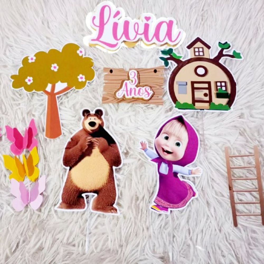 ENVIO SUPER RÁPIDO - Topo de bolo Masha e o Urso Luxo - Masha e Urso |Topper de bolo | Bolo decorado |Festa infantil |