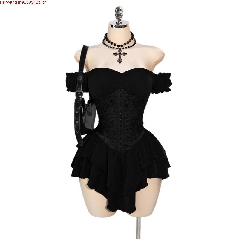 Vestido Curto Justo | Modelo Ombro à Mostra com Babados em Camadas【Sensual para Festas】