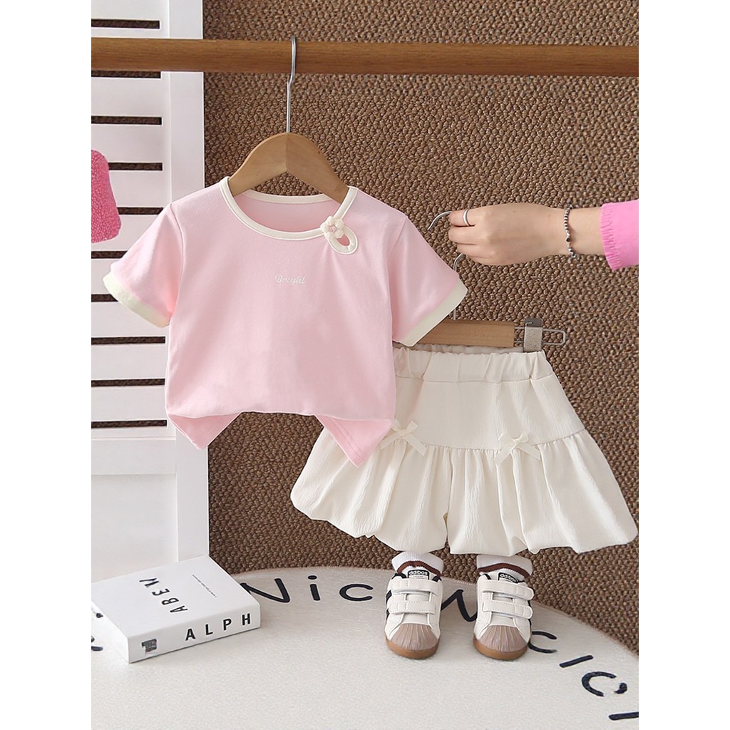 Bebê menina roupas de verão 2026 novo estilo menina moda Shorts de manga curta terno bebê crianças verão roupas finas