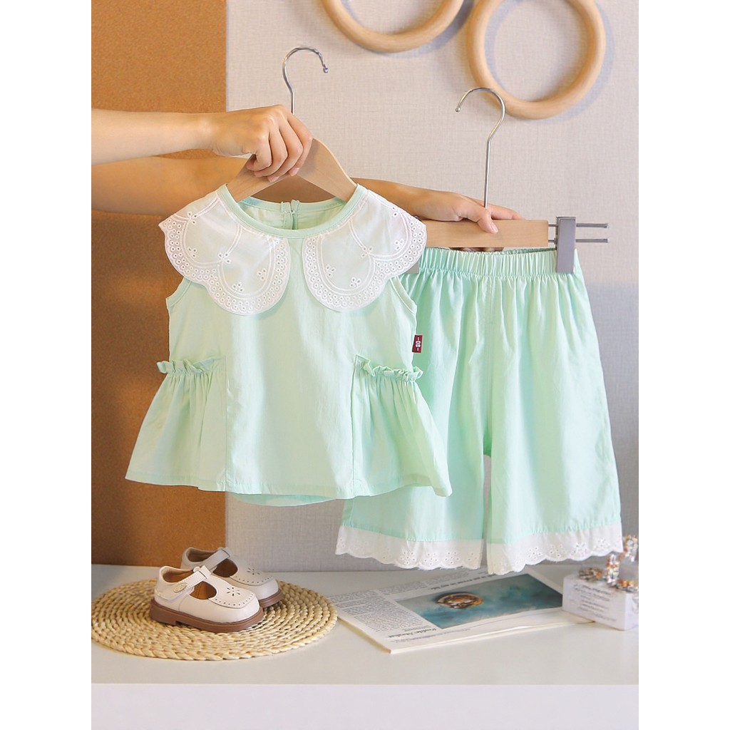 Meninas verão estilo ocidental moda sem mangas colete terno bebê crianças bebê menina calças de perna larga calças terno