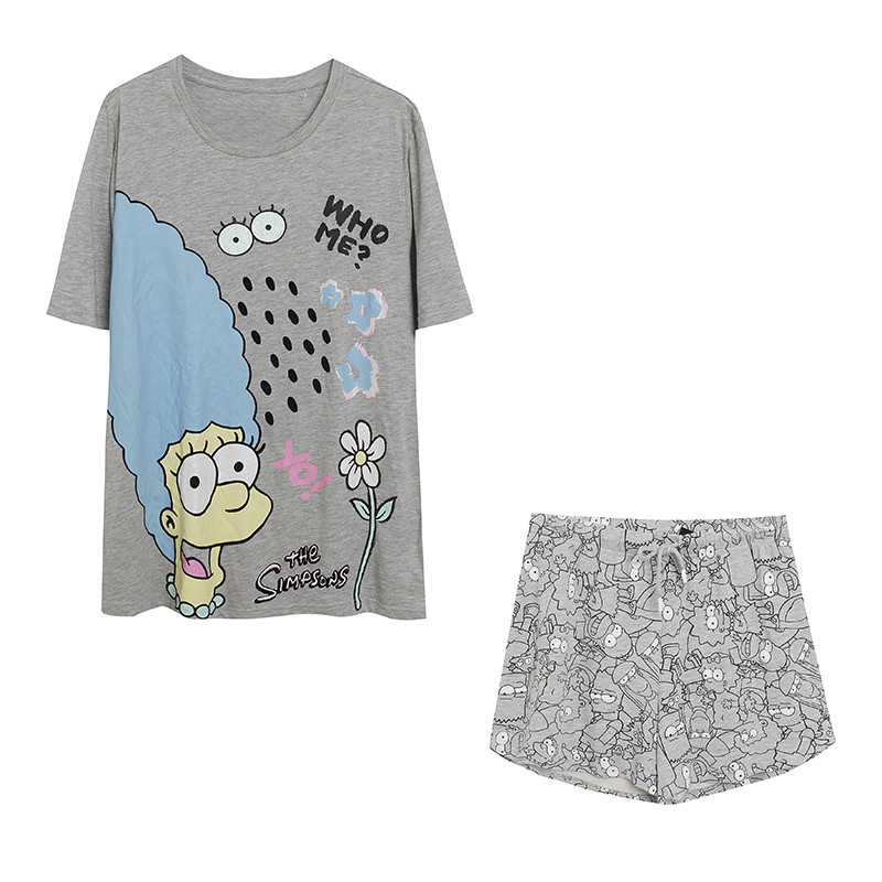 Comércio exterior feminino doce bonito dos desenhos animados impresso manga curta em torno do pescoço Loungewear camiset