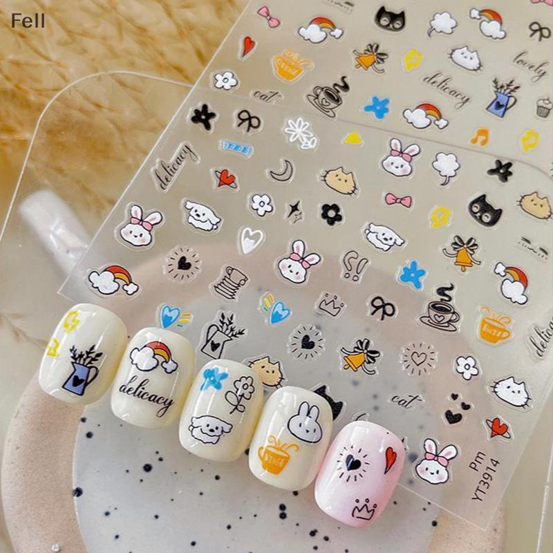 [Fel] 5D Em Relevo Bonito Desenho Animado Animal Design Nail Art Stier Decalques Suprimentos Autoadesivos Para Mulheres