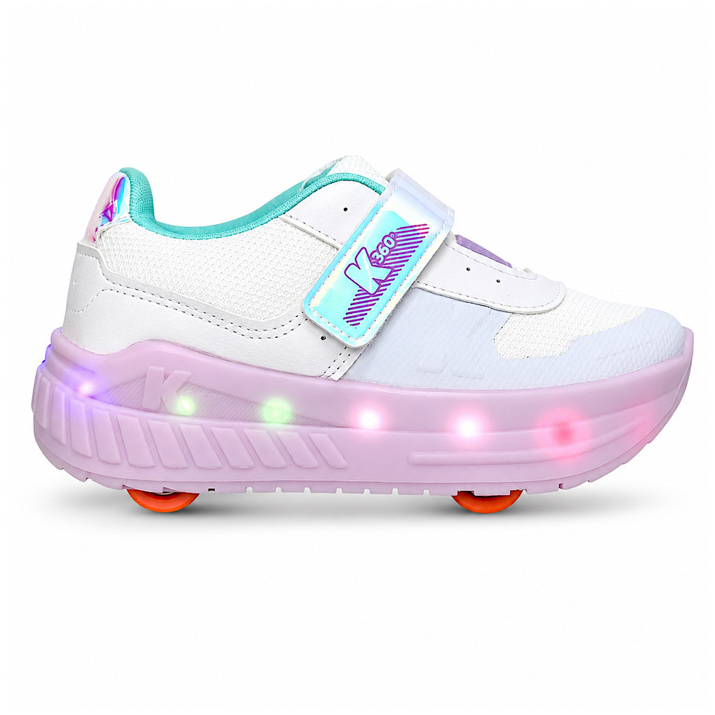 Tênis Kidy K360 Veloz com Rodinhas e LED 4731001 Branco Lilás