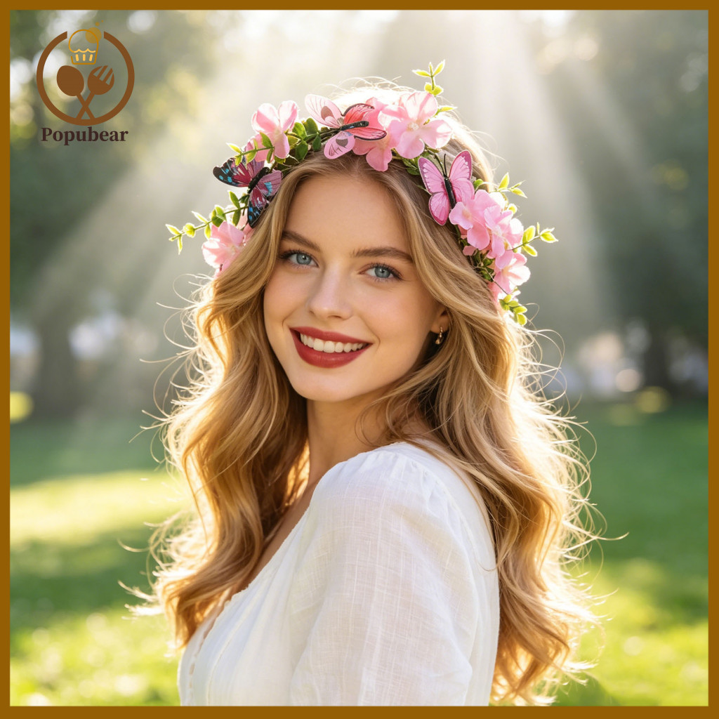 Bridal Flower Crown Butterfly Bohemian Hair Wreath Floral Headband for Brides Bridesmaids Wedding Girls – Fairy Style