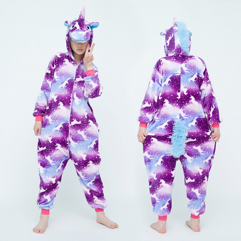 Pijama Infantil De Unicórnio Com Capuz , Fantasia De Cosplay De Animal De Flanela Macia , Roupa De Dormir De Uma Peça Fe