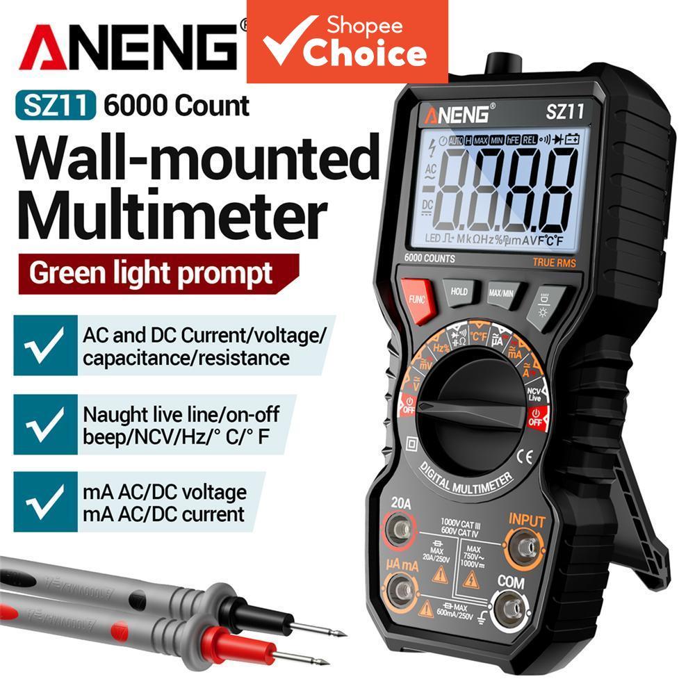 ANENG SZ11 Multímetro com Medição de Temperatura, Teste de Fio Vivo/Neutro, Verificação de Diodo, 6000-Contagens 1000V