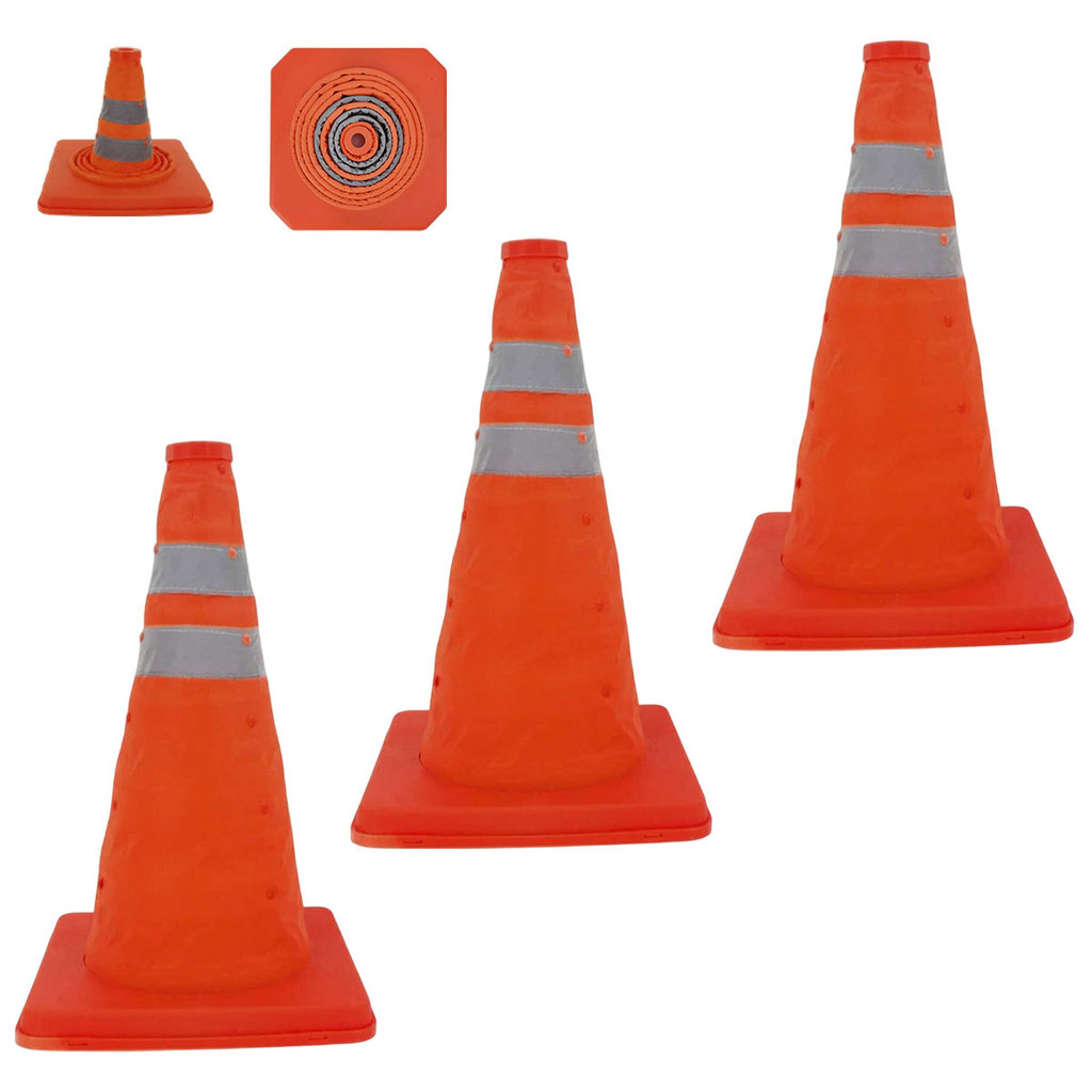 Cone Transito Retratil Kit 3 Uni Portatil Sinalizador Rodovia Dobravel Flexivel Obra Estrada Balizador Aviso Atençao
