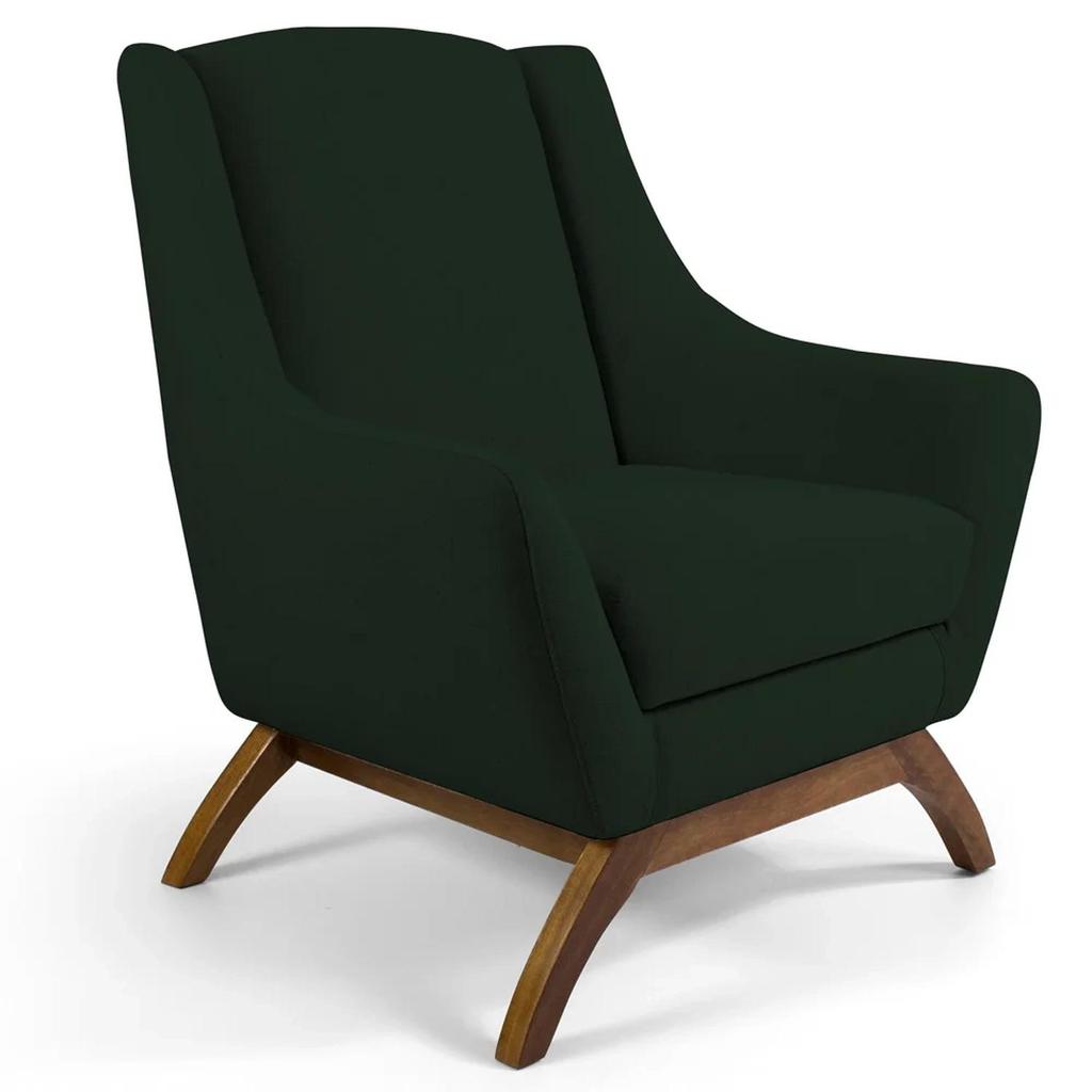 Poltrona Decorativa Base Manu Madeira Juliet Veludo C-303 Verde Musgo - Domi