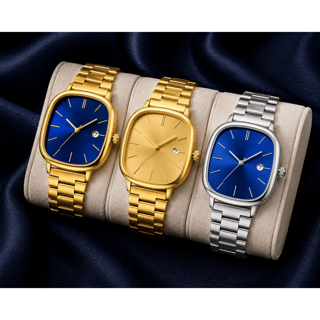 Relógio Feminino Digital A138 Retrô Vintage Quadrado Pulseira Metal Casual Calendário Clássico Slim Dourado