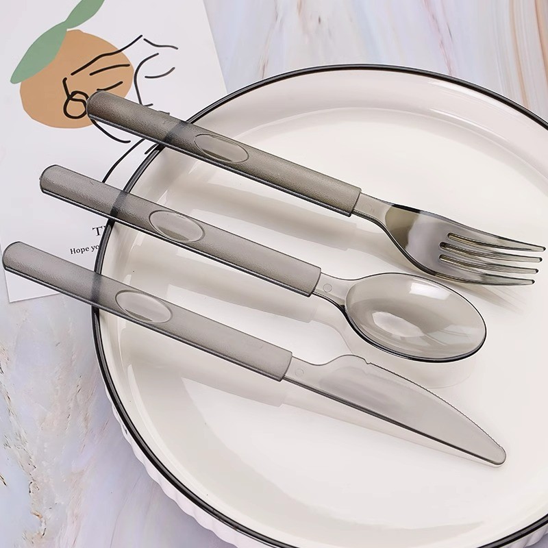 Faca descartável garfo colher comida ocidental talheres bife luz comida sobremesa bolo faca garfo conjunto embalado indi