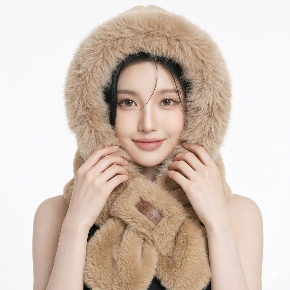 Gorro de lã  Inverno Chapéu Kawaii Adulto Capa de Cachecol 3 em 1de ovelha Forrada De Pelinho FMZ8517