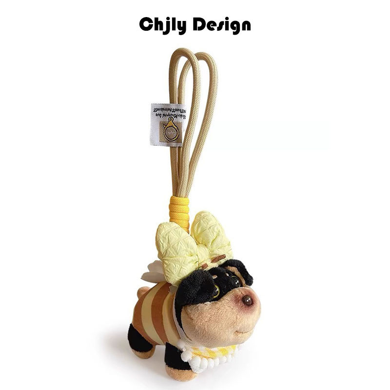 [Estoque pronto] Bonito abelha filhote de cachorro saco pingente menina boneca de pelúcia chaveiro boneca High-End saco