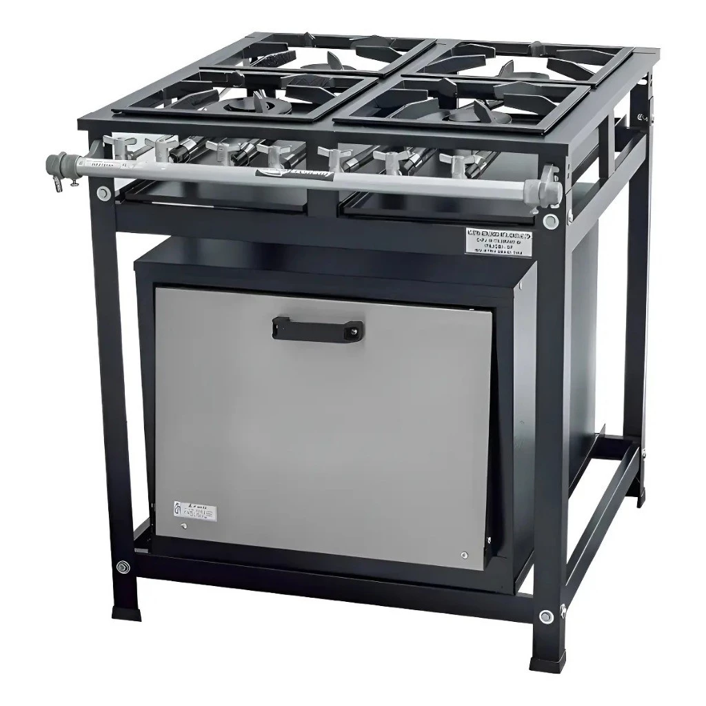 Fogão Industrial 4 Bocas Misto Baixa Pressão Cristal Aço 30x30(NÃO INCLUSO FORNO - COMPRE SEPARADO)