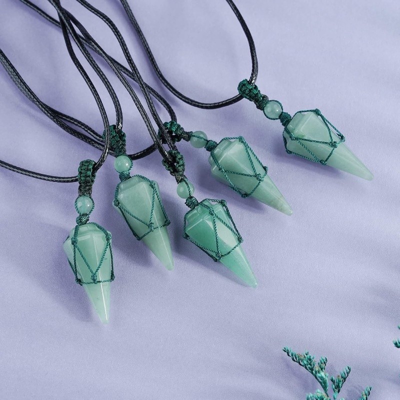 Natural olho de tigre pedra ametista Cone geométrico pêndulo colar masculino feminino longo ajustável energia cristal pi