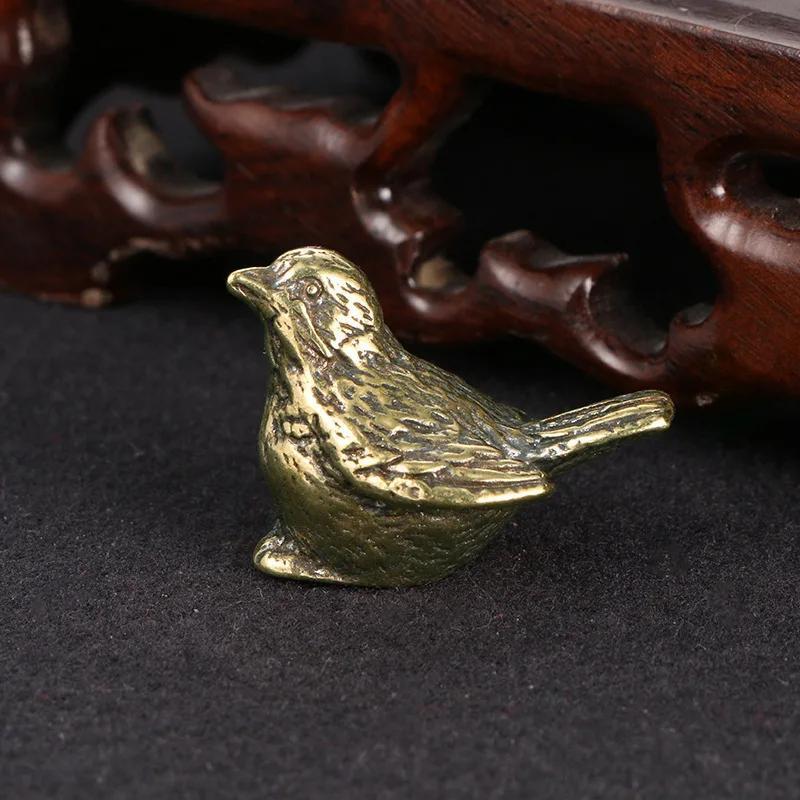 Antigo Cobre Puro Pardal Ornamentos De Diversão Pássaro Chá Decorações Para Animais De Estimação Bronze Antiguidades Cas