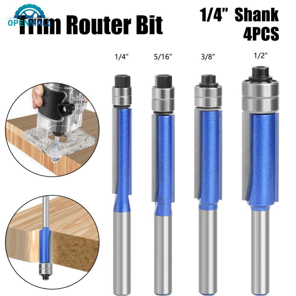OPENMALL 1/4pcs 1/4 " Shank Trim Router Bit Com 2 Lâminas De Rolamento Duplo Fresa De Madeira Para Ferramenta De Marcena