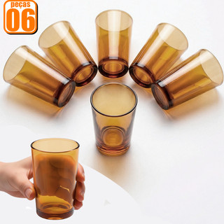 Jogo Kit 06 Copos Vidros Ambar Liso Elegante