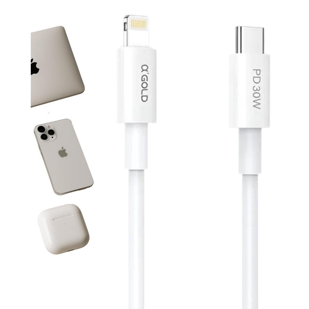 CABO USB 1M TURBO TIPO-C PARA LIGHTNING BRANCO 30W GOLD PRO
