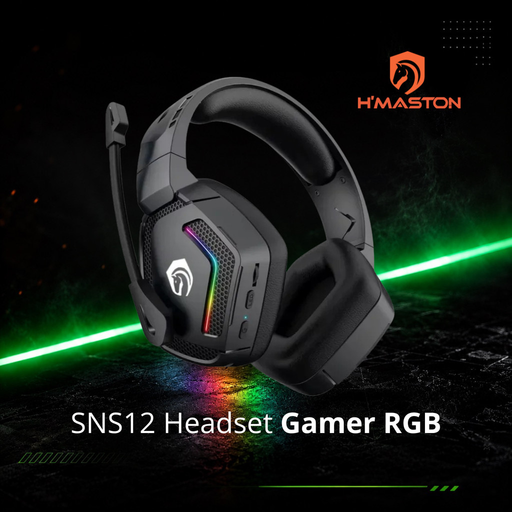 Fone de Ouvido Headset Gamer sem fio Bluetooth LED RGB Microfone H'maston SNS12