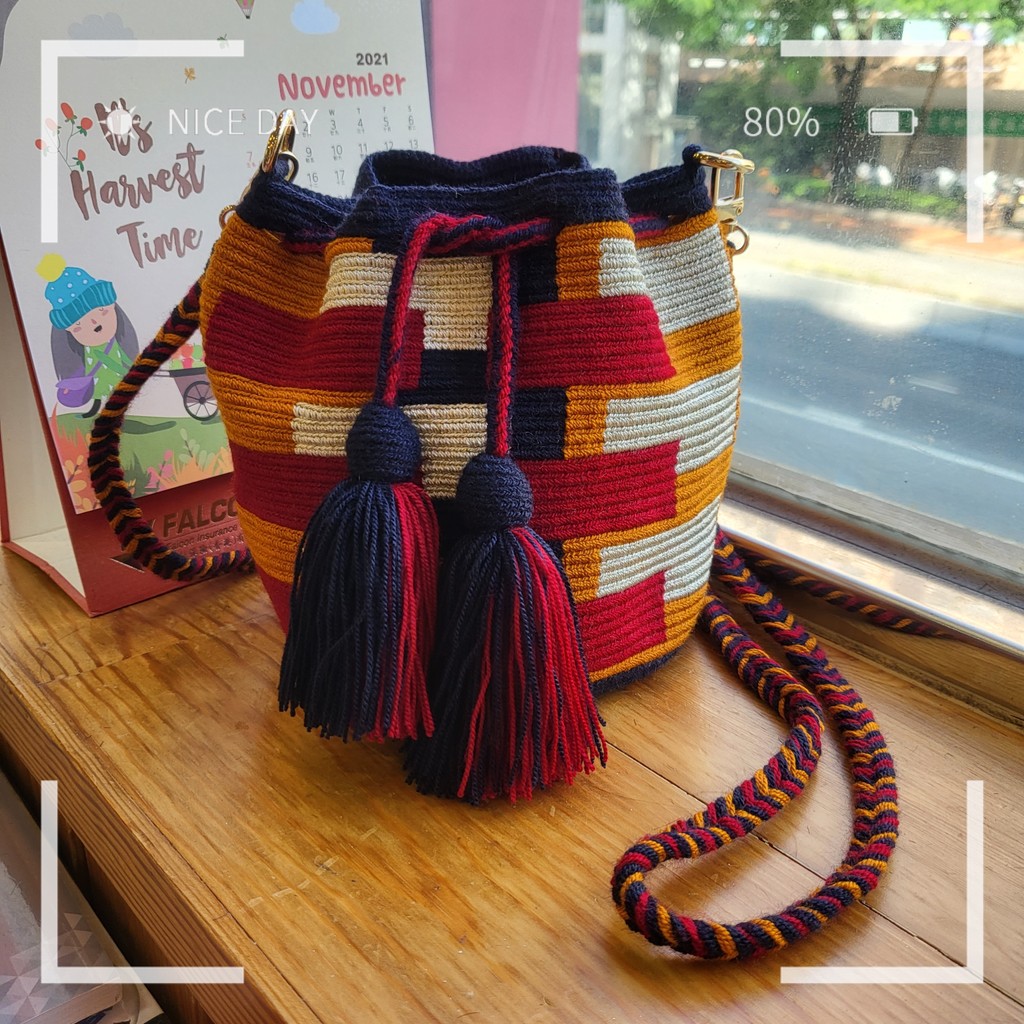 Colômbia importado wayuu linha Wauu saco balde DIY simples azul marinho único fio pequeno Material linha