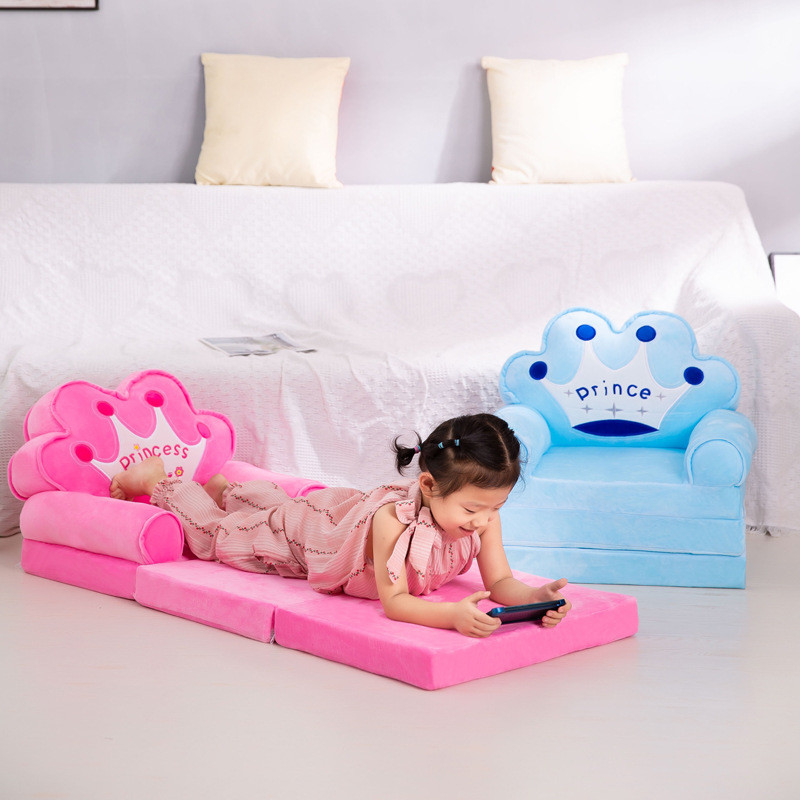 Sofá-cama dobrável extra longo para crianças, sofá pequeno e confortável, cadeira infantil com desenho animado, cama par