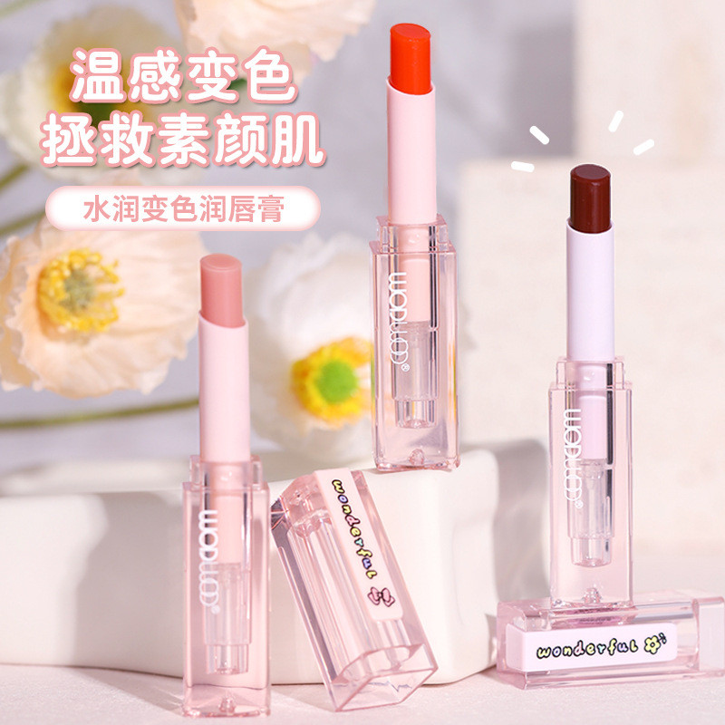 WODWOD Bálsamo labial hidratante que muda de cor, hidratante, hidratante, desbota as linhas dos lábios, falso, liso, mac