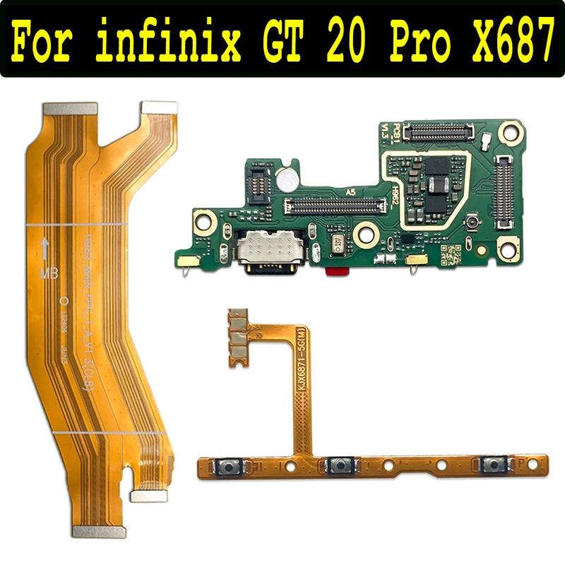 Porta de Carregamento USB, Placa de Microfone, Conector Principal FPC, Cabo Flexível de Alimentação e Volume da Placa-Mã
