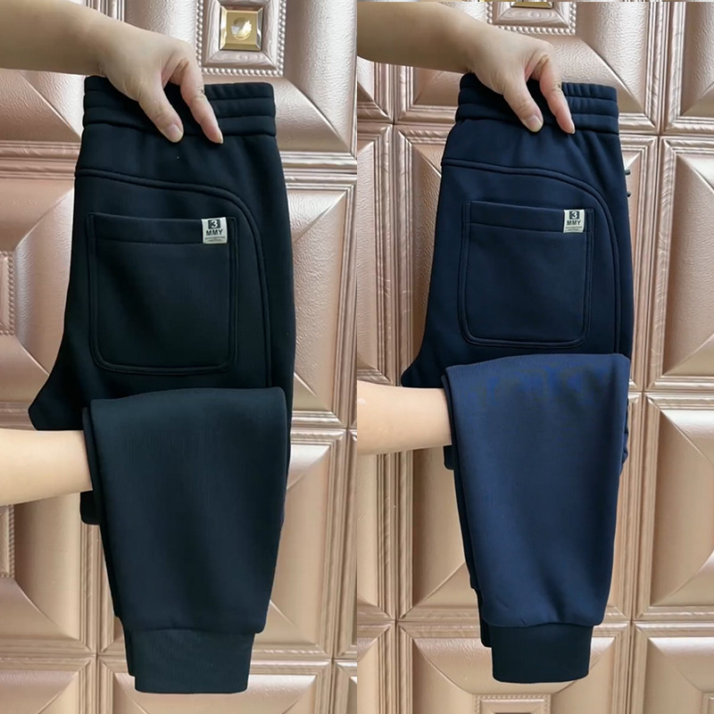 2024 forro de lã de inverno masculino engrossado esportes Casual Sweatpants estiramento na moda calças magras High-End A