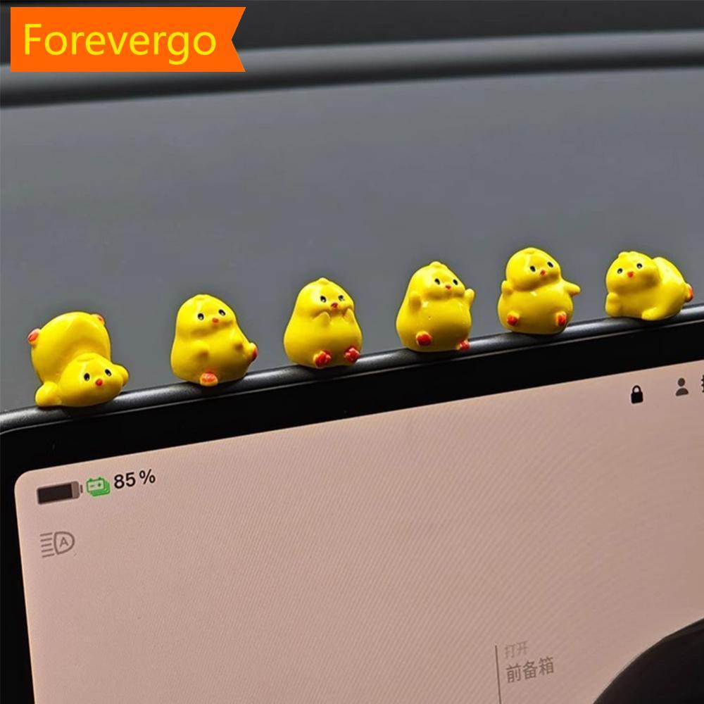 forevergo 3 Peças/6 Console Central Do Carro Painel Navegador Tela Decoração Mini Pintinhos Amarelos Ornamentos Acessóri
