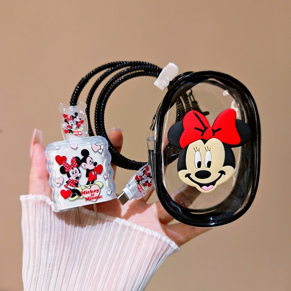 6 Pcs Cabo De Carregamento Caso De Armazenamento De Viagem Compatível Para iPhone 20W 18W Cartoon Minnie Charger Head Ca