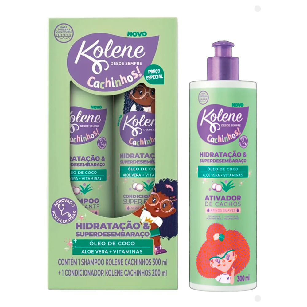 Kit Kolene Cachinhos Shampoo 300ml + Condicionador 200ml + Ativador De Cachos 300ml