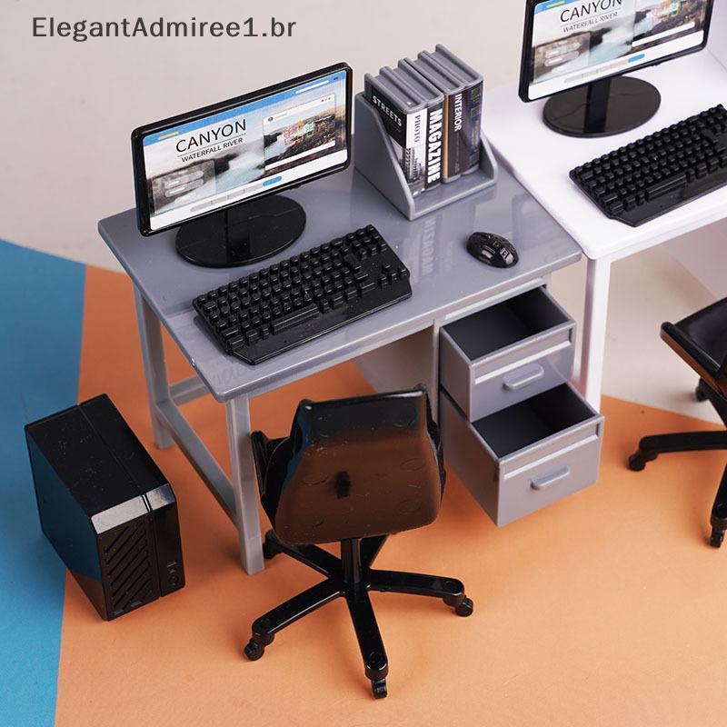 ELEGA 1/12 Casa De Bonecas Em Miniatura Computador Mesa Cadeira Teclado Conjunto Decoração De Móveis Para