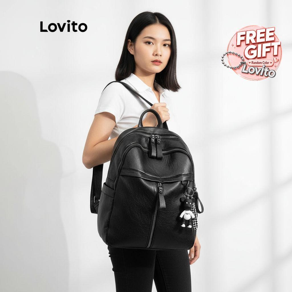 Lovito Mochila Feminina Coreana Casual De Cor Sólida Com Zíper Grande LNA09180 B