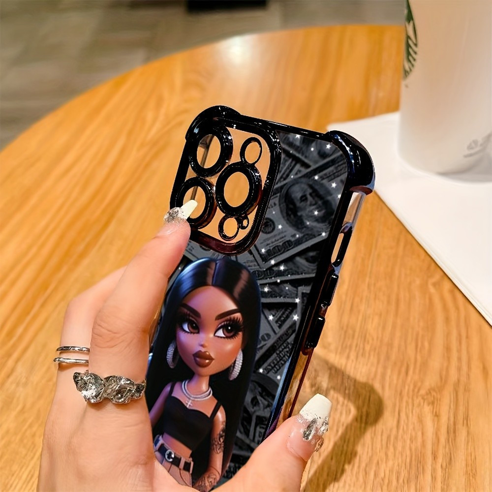 Capa de celular fashion com padrão de boneca Bratz, compatível com iPhone 17, 16E, 16, 15, 14, 13, 12, 11 M.