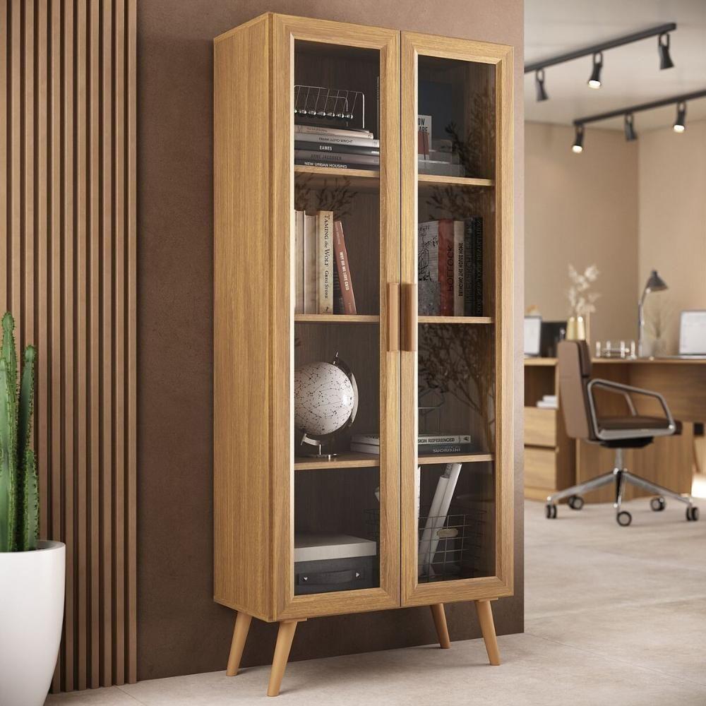Armário De Escritório 68cm 2 Portas Com Vidro Retrô Urban Multimóveis Mp6039 Madeirado