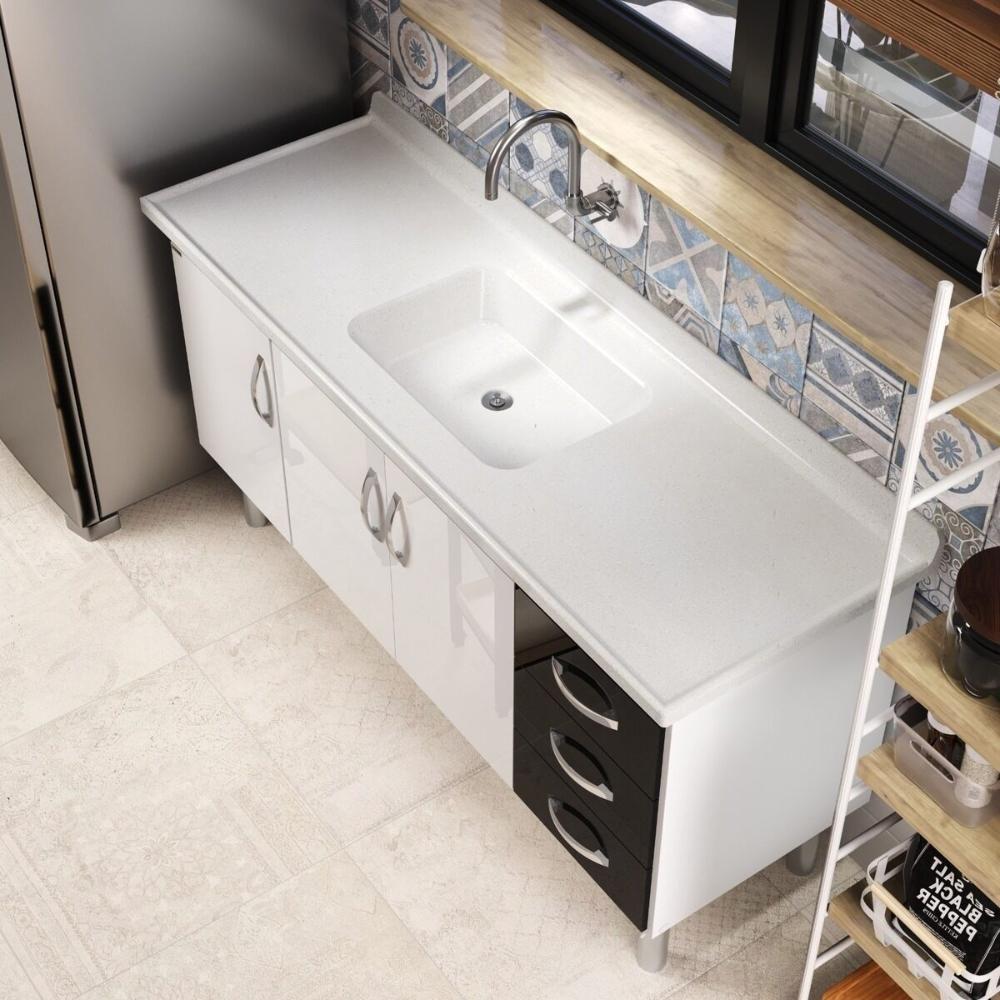 Pia De Cozinha Mármore Sintético 160x55cm Multimóveis CR20482 Gelo · foto 2
