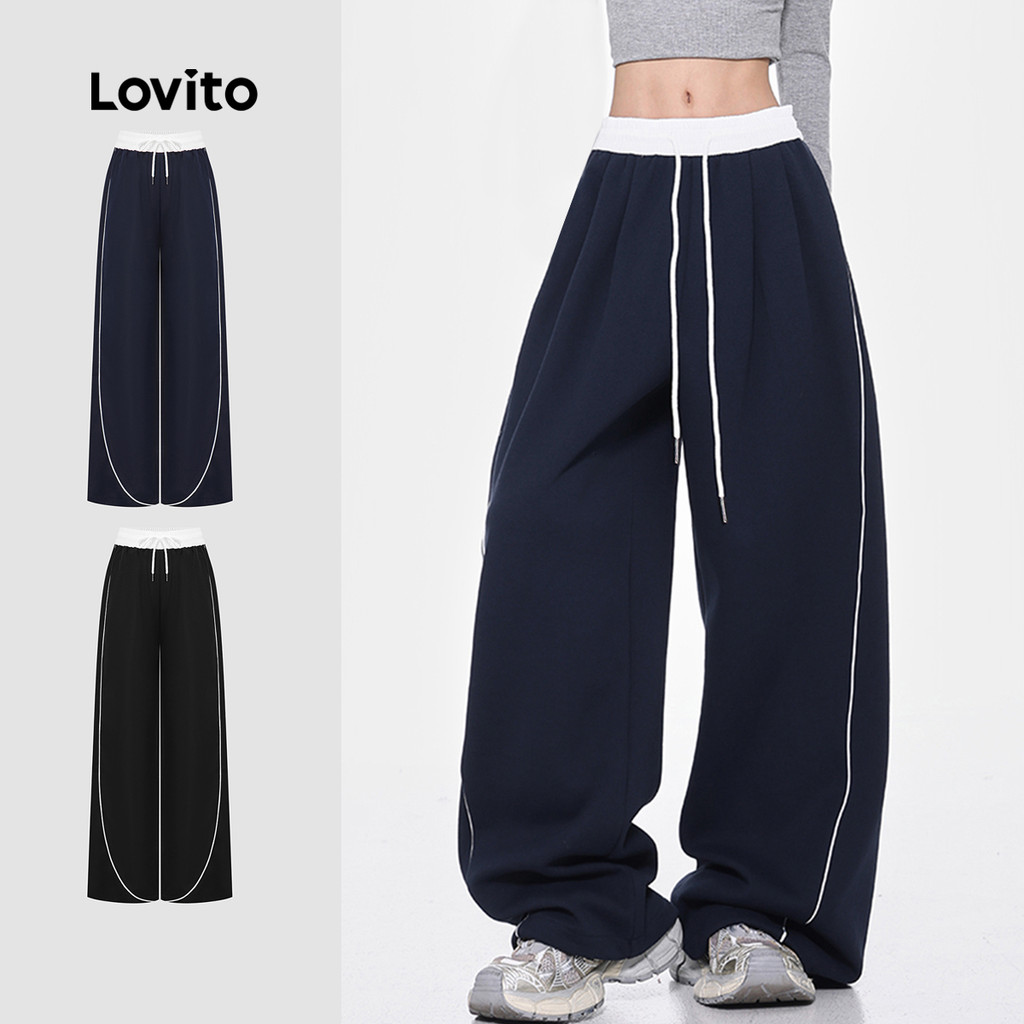 Lovito Casual Calça De Verão/Primavera Com Costura Em Tecido Liso E Cordão Para 