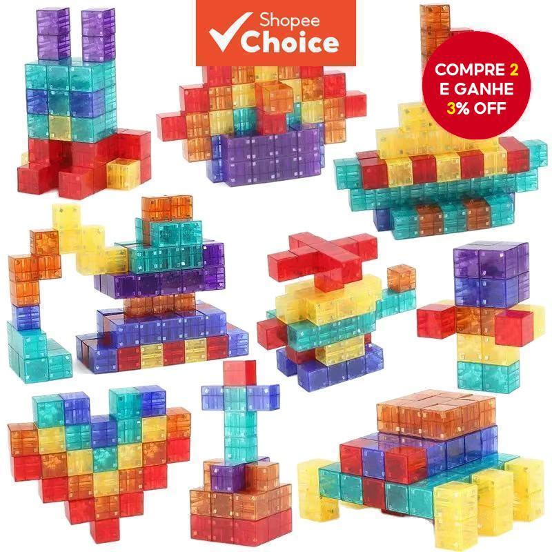 Conjunto de Blocos Magnéticos de Construção, Brinquedo Educacional DIY em Formato de Cubo para Crianças