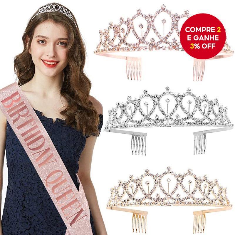 Faixa E Coroa Bandana Aniversário Menina Rainha Conjunto Festa De Fornecimento Decoração