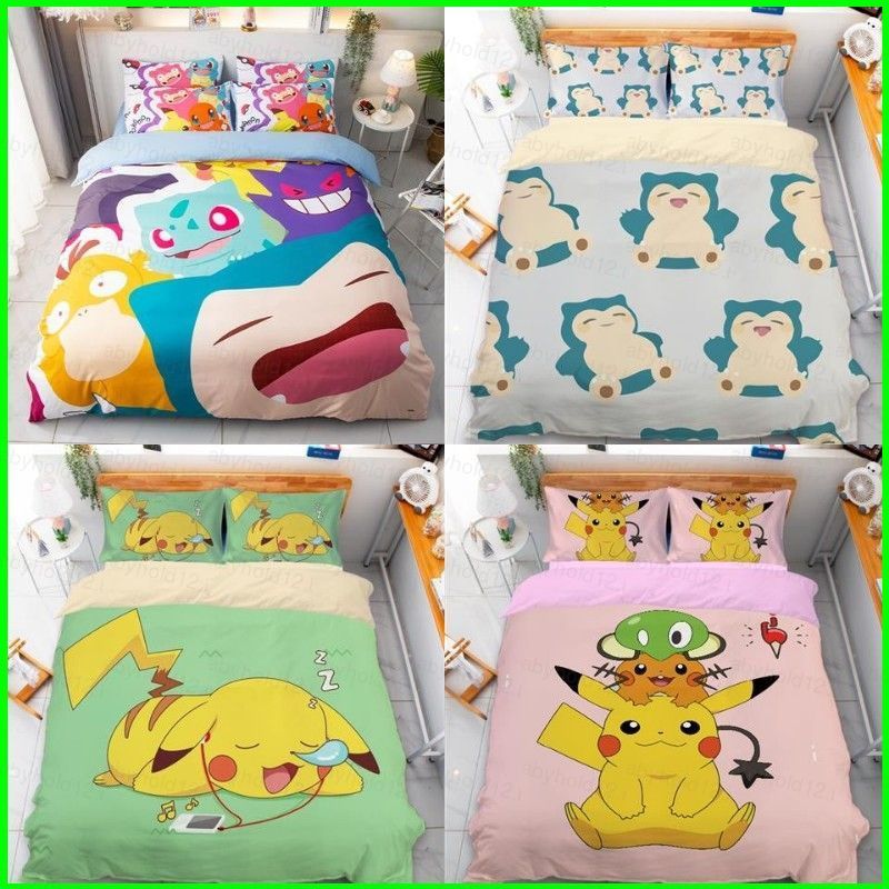 BB12 Pokémon Snorlax 3 Em 1 Conjunto De Cama Lençol Capa De Edredão Fronha Quarto Confortável Casa Terno BB12