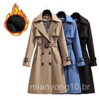2025 Inverno Novas Senhoras Elegantes Trespassado Longo trench coat 8HMP .