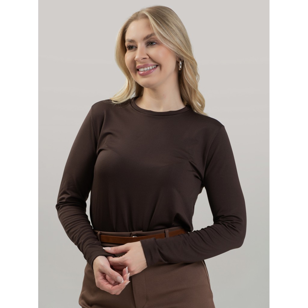 Blusa Feminina Térmica Peluciada Manga Longa Lívia Marrom Café Blusa de Frio Inverno Estilosa